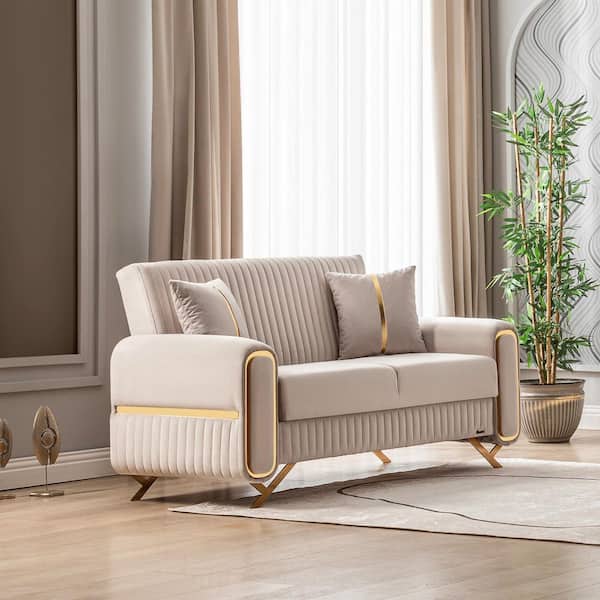 Escalade Collection Convertible 66.9 in. Beige Microfiber 2-Seat Loveseat with Storage
