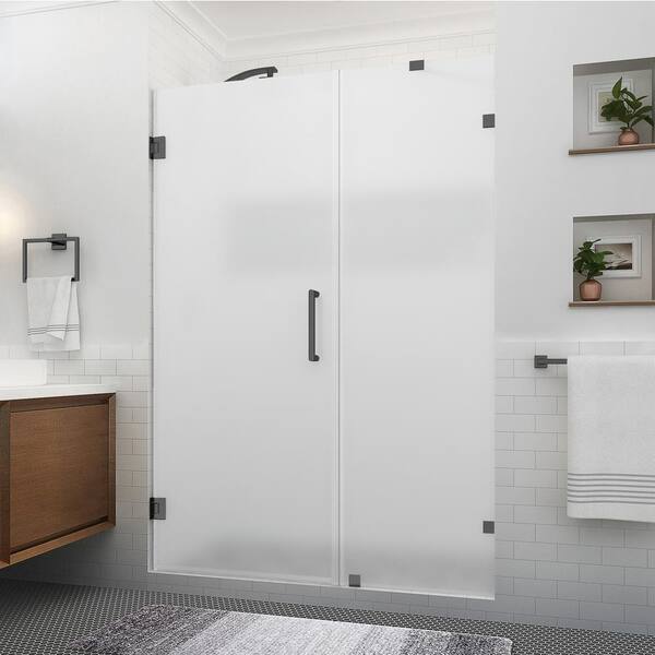 Aston Nautis XL 56.25 in. to 57.25 in. W x 80 in. H Hinged Frameless Shower Door in Matte Black w/Ultra-Bright Frosted Glass