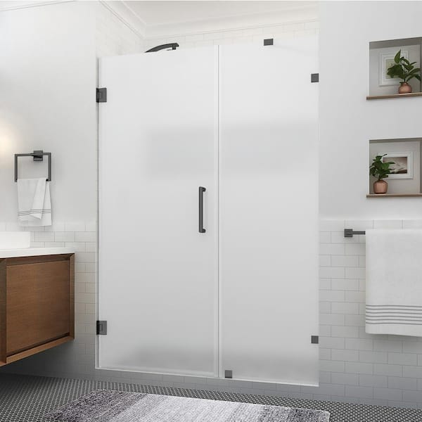 Aston Nautis XL 57.25 in. to 58.25 in. W x 80 in. H Hinged Frameless Shower Door in Matte Black w/Ultra-Bright Frosted Glass