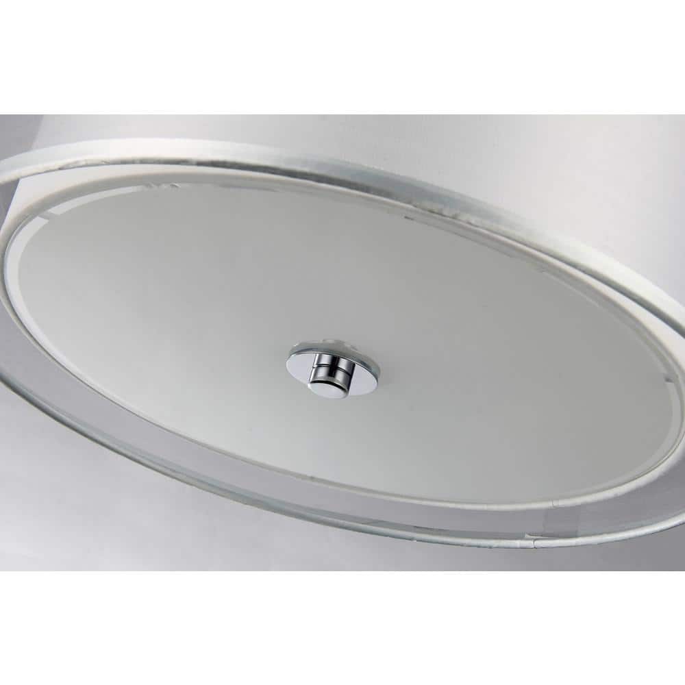 Modern Brushed Nickel 13.8" Double Drum Crystal Semi Flush Mount Chandelier