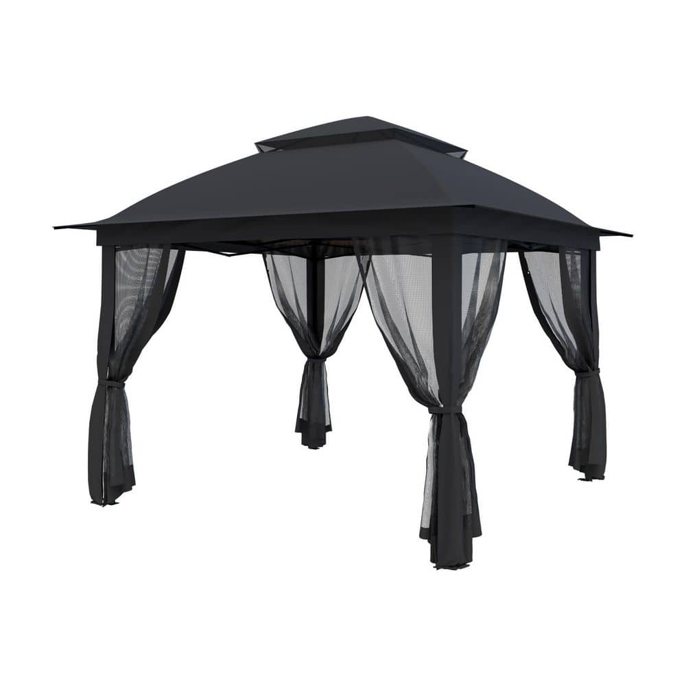 11 ft. x 11 ft. Outdoor Instant Canopy Shelter Tent with Mosquito Netting and Metal Frame Storage Bag, Black price history on PriceWatchPro