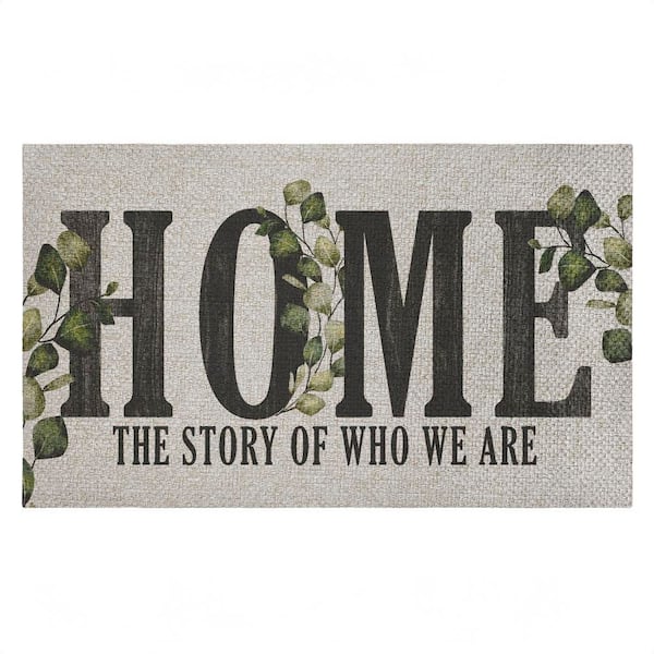 Story of Who We Are Black 18 in. x 30 in. Polyester Non-Slip Outdoor Door Mat