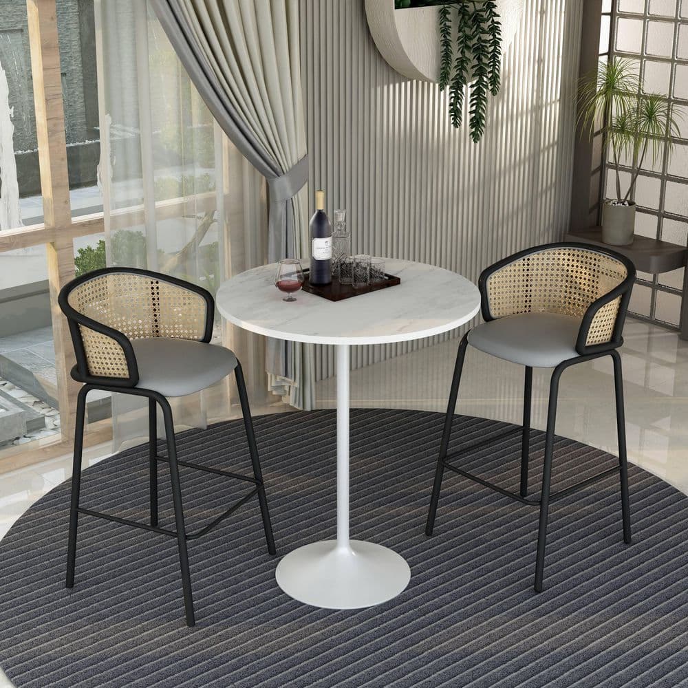 LeisureMod Verve 36" Bar Height Dining Table with White Marbleized ...