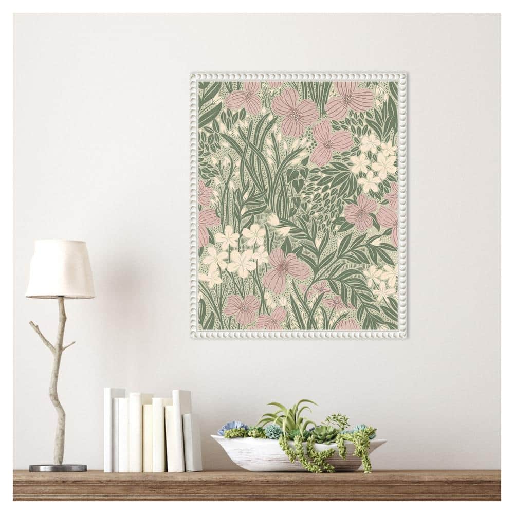 Field of Flowers Light Green Canvas Print with White Frame