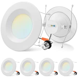 5/6 in. LED Can Light Adjustable CCT 2700K-5000K 17W=90W 1500LM Dimmable Integrated LED Recessed Light Trim (4-Pack)