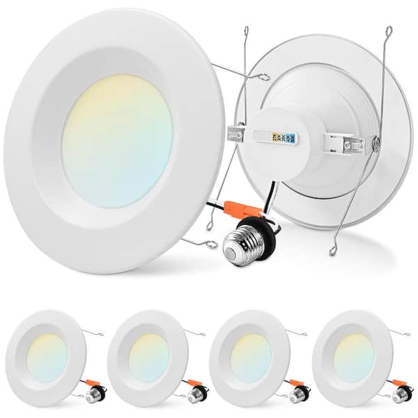 LUXRITE 5/6 in. LED Can Light Adjustable CCT 2700K-5000K 17W=90W 1500LM Dimmable Integrated LED Recessed Light Trim (4-Pack)