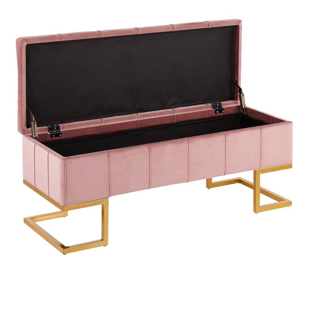 Midas Pink Velvet and Gold Steel Storage Bench