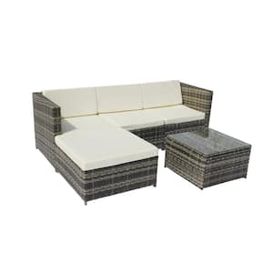 Debra 3-Piece Gray Wicker Patio Conversation Seating Group Set with Beige Cushions