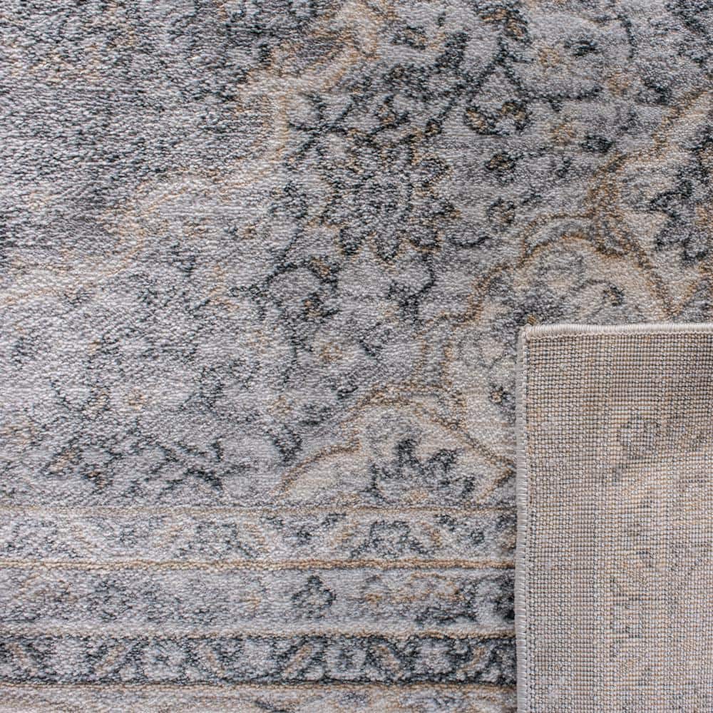 Grey and Cream Synthetic Stain-Resistant Oriental Area Rug, 9' x 12'