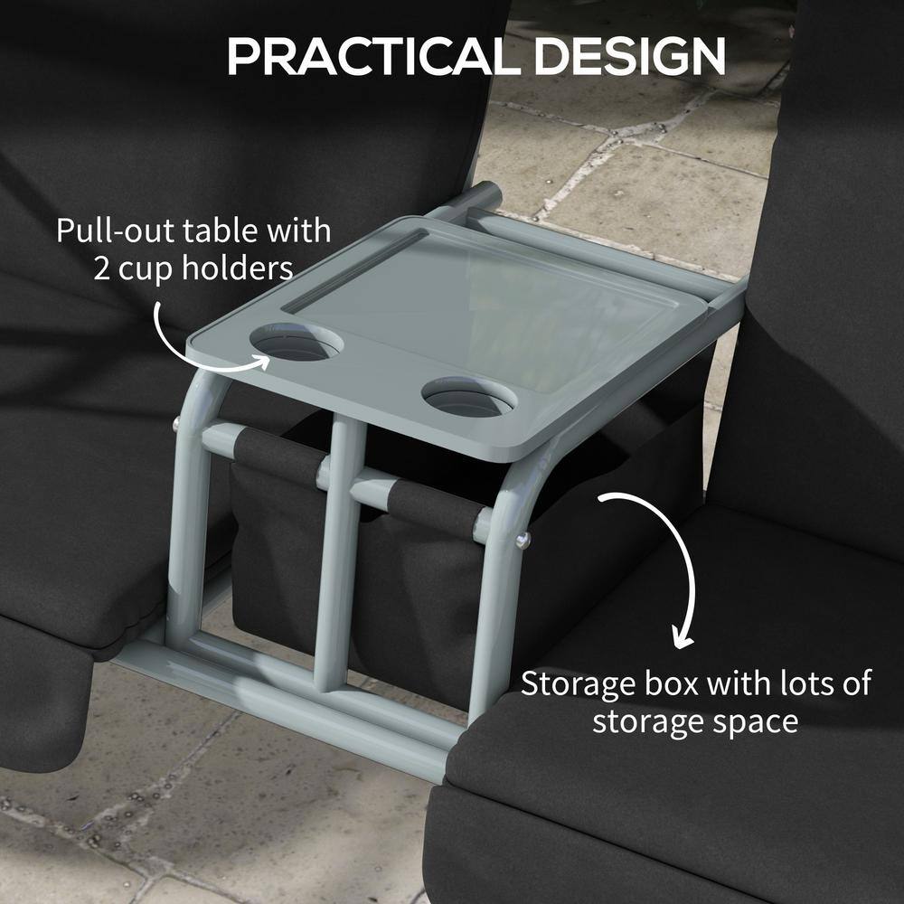 Black Metal 2-Person Porch Swing with Canopy and Cushions