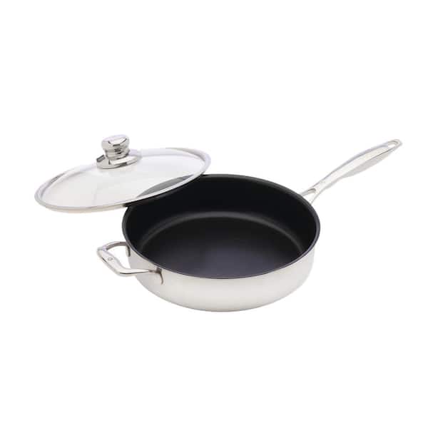 Swiss Diamond Classic Series 4.2 qt. Cast Aluminum Nonstick Saute Pan in Stainless Steel with Glass Lid