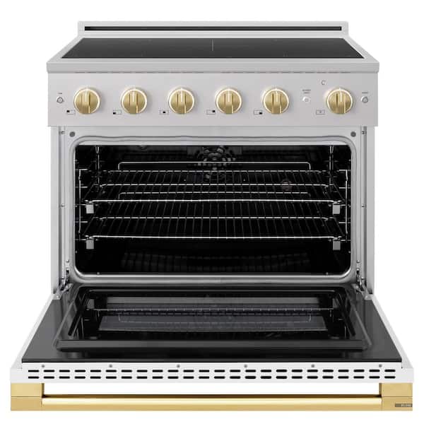 Autograph 36 in. 5.2 cu. ft. Marino Freestanding Induction Range with 5 Burner Elements and Gold Accents with White Door