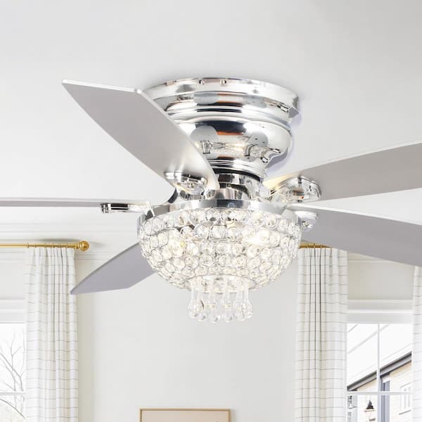 Parrot Uncle 52 in. Indoor Chrome Crystal Flush Mount Ceiling Fan