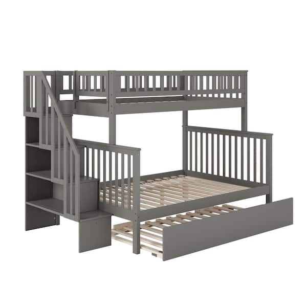 Atlantic Furniture Woodland Staircase, Grey Twin Over Full Bunk Bed With Storage Stairs