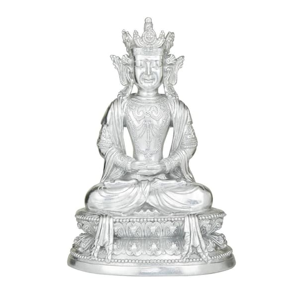 Litton Lane Silver Resin Meditating Buddha Sculpture with Engraved Carvings and Relief Detailing