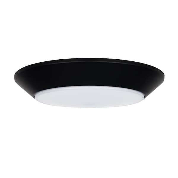 9.5 in. Twist Lift Round LED Flush Mount with Night Light and Extra Black Trim 1300 Lumens Adjustable CCT