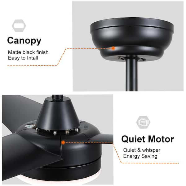 YUHAO Modern 42 in. Indoor Matte Black Dimmable Ceiling Fan