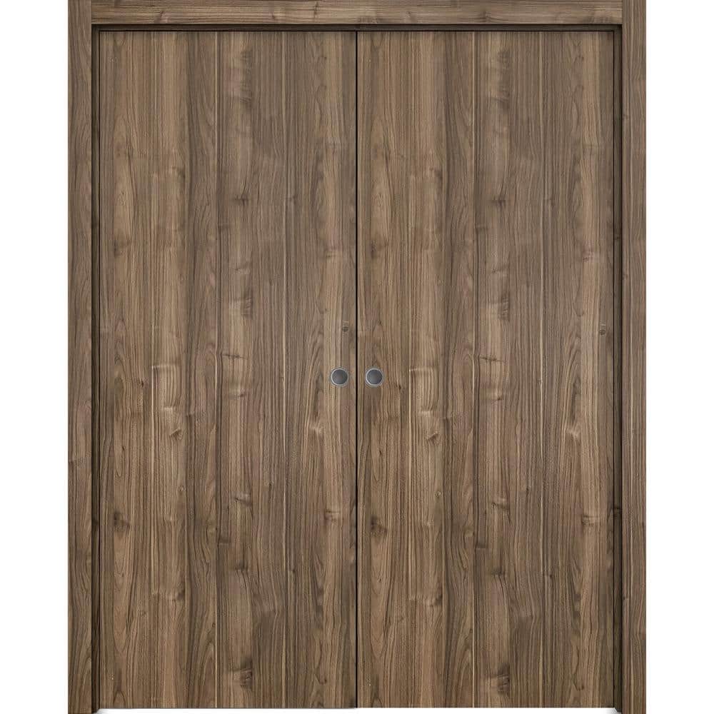 36 in. x 96 in. 2 Panel Walnut Finished Solid Wood with Honeycomb Sliding Door with Hardware price history on PriceWatchPro
