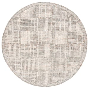 Abstract Brown/Ivory 6 ft. x 6 ft. Checkered Unitone Round Area Rug