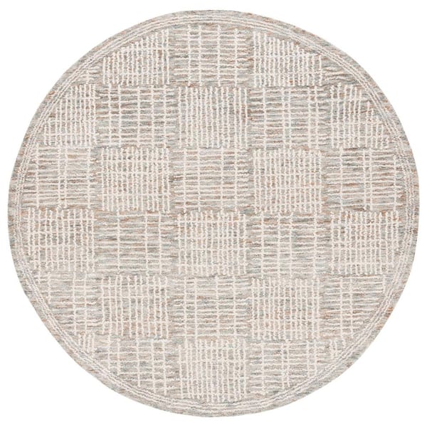SAFAVIEH Abstract Brown/Ivory 6 ft. x 6 ft. Checkered Unitone Round Area Rug