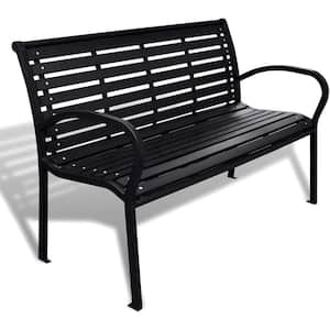 3-Seater 49.2 in. Outdoor Metal Patio Garden Bench Porch Chair Seat with Curved Backrest Steel Frame Solid Construction