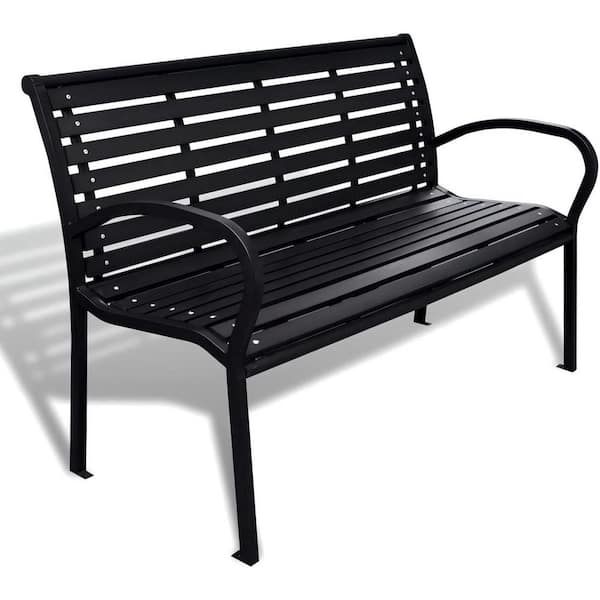 AOPSPS 3-Seater 49.2 in. Outdoor Metal Patio Garden Bench Porch Chair Seat with Curved Backrest Steel Frame Solid Construction