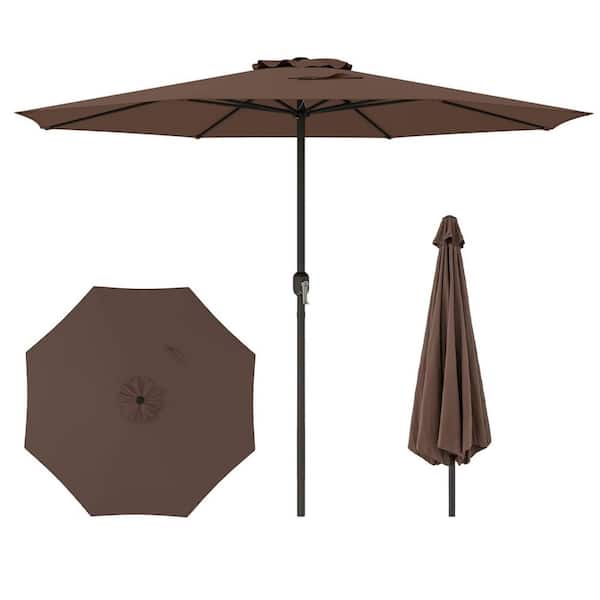 12 ft. Metal Patio Umbrella with Crank Handle in Brown