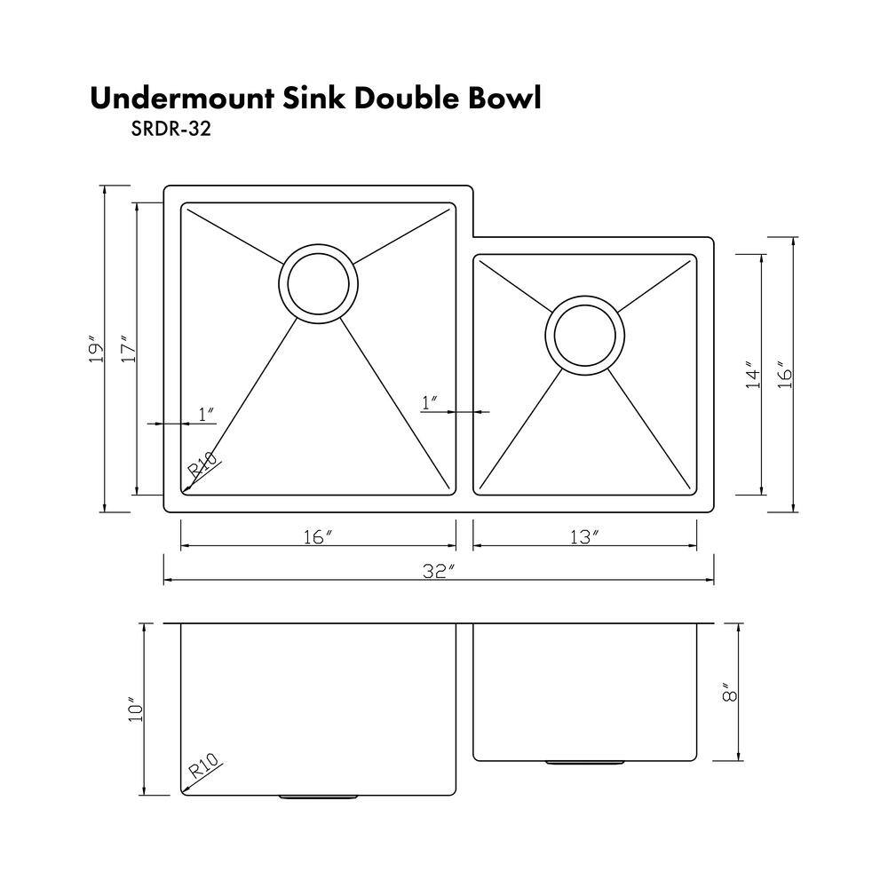 Jackson 32" Stainless Steel Double Bowl Undermount Kitchen Sink