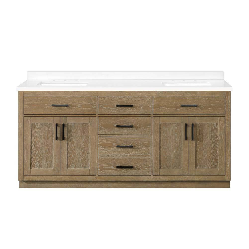 Driftwood Oak 72" Freestanding Double Sink Vanity with Power Bar