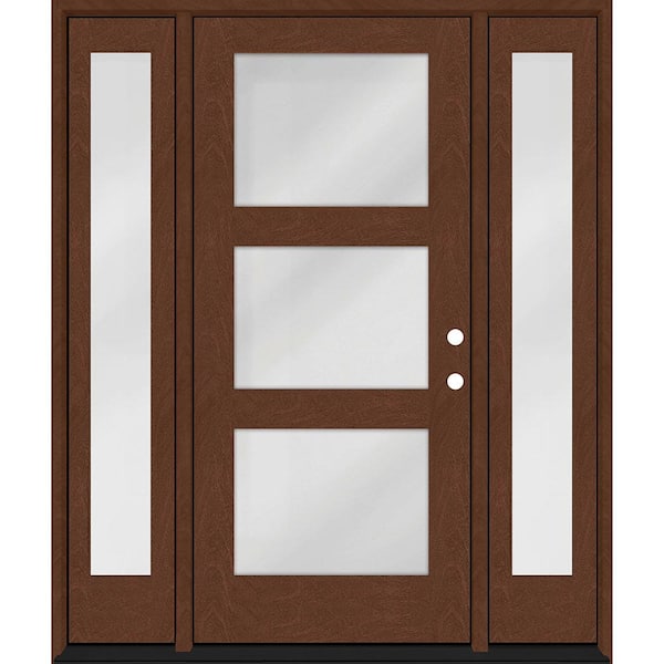 Steves & Sons Regency 64 in. x 80 in. Modern 3Lite Equal Clear Glass LHIS Chestnut Mahogany Fiberglass Prehung Front Door w/Db 12in.SL