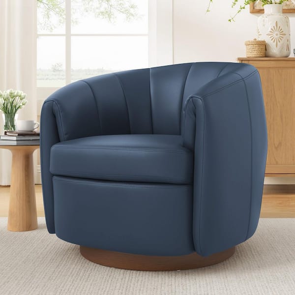 JAYDEN CREATION Braisee Modern Navy Faux Leather Barrel Chair with