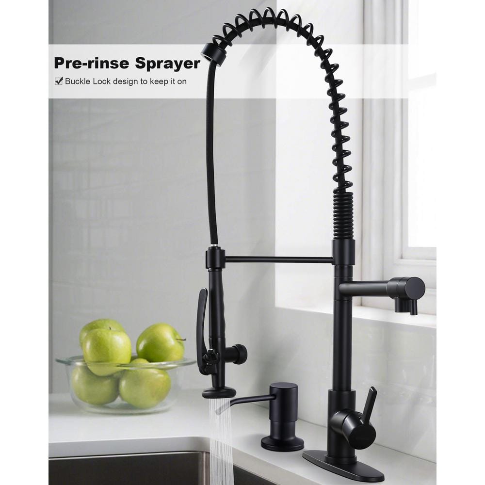 Matte Black Commercial Single-Handle Pull Down Kitchen Faucet with Soap Dispenser