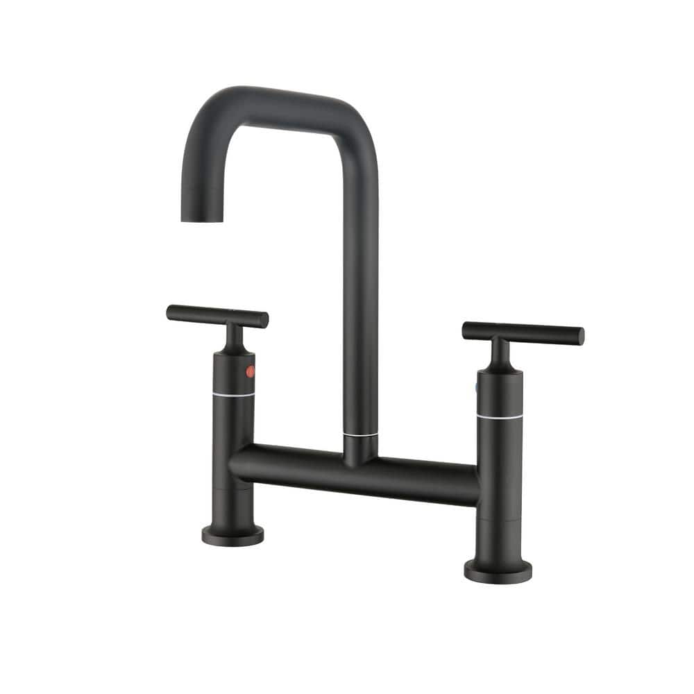 Double-Handle Bridge No Sensor Kitchen Faucet with 360-Degree Swivel Spout 