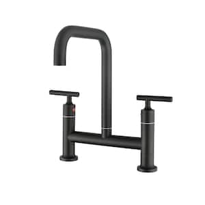 Double-Handle Bridge No Sensor Kitchen Faucet with 360-Degree Swivel Spout Modern Kitchen Sink Faucet in Matte Black