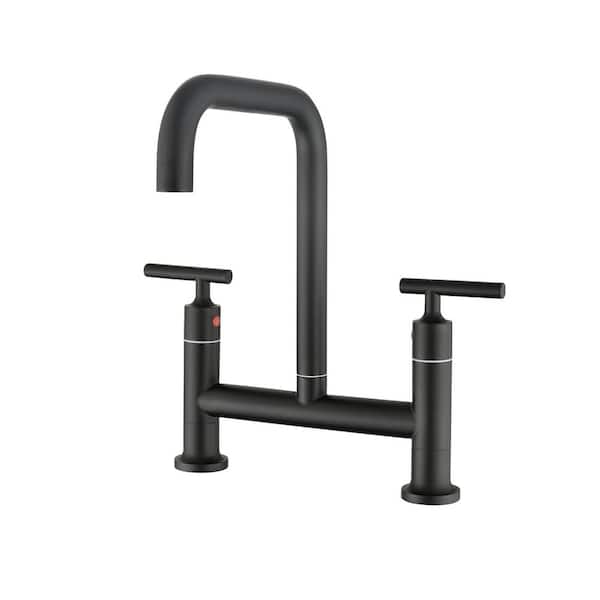 Unbranded Double-Handle Bridge No Sensor Kitchen Faucet with 360-Degree Swivel Spout Modern Kitchen Sink Faucet in Matte Black