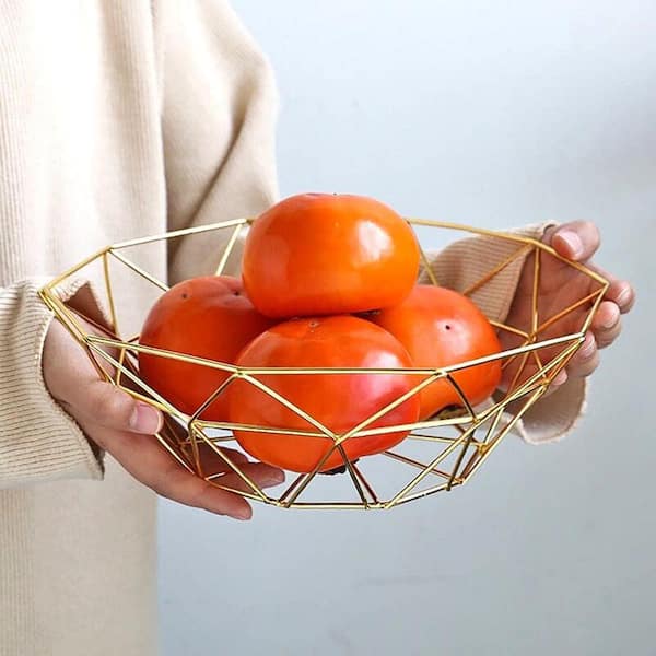 Anqtovp Golden Fruit Basket, Metal Wire Fruit Bowl for