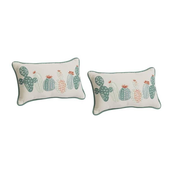 20 in. x 12 in.  Outdoor Patio Lumbar Pillow in Cacti (Set of 2)