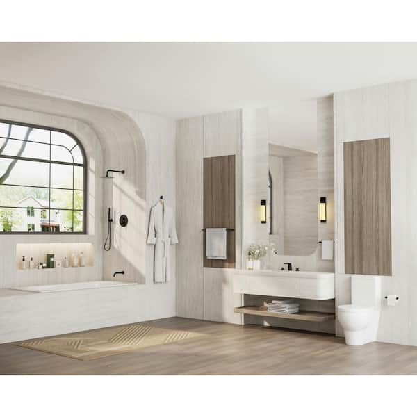 10 in. Rainfall Double Handles 3-Spray Tub and Shower Faucet 2.5 GPM and Towel Racks in Matte Black Valve Included