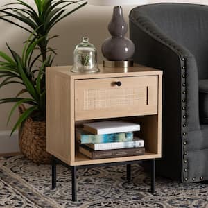 Sherwin 15.7 in. Light Brown and Black Particle Board Rectangle End Table