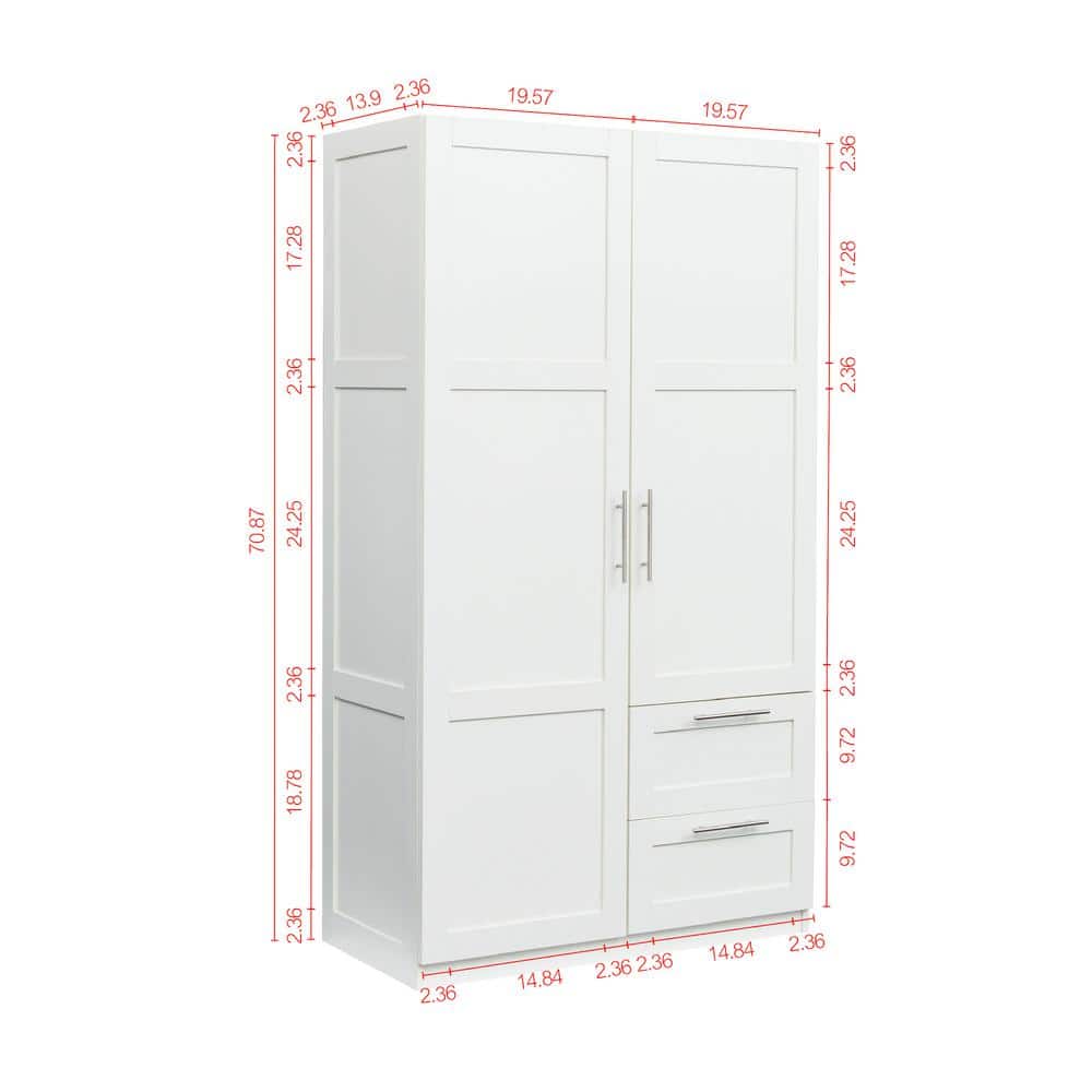 White Hinged 2-Door Wardrobe with Drawers and Shelves