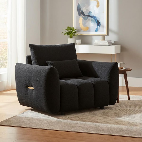 ZWWDSA 36.8 in. Straight Arm Fabric Square Sofa with Removable Covers in Midnight Black and Brass Gold