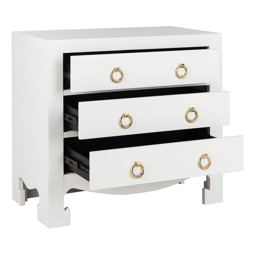 White and Gold Transitional 3-Drawer Chest with Soft Close