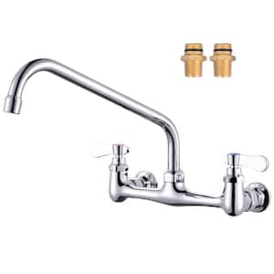 Double Handle Wall Mounted Commercial Standard Kitchen Faucet with 12 in . Swivel Spout in Polished Chrome