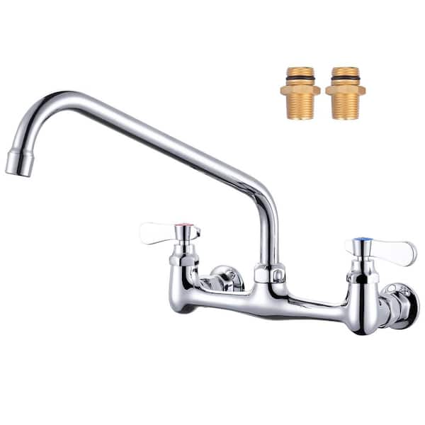 IVIGA Double Handle Wall Mounted Commercial Standard Kitchen Faucet with 12 in . Swivel Spout in Polished Chrome