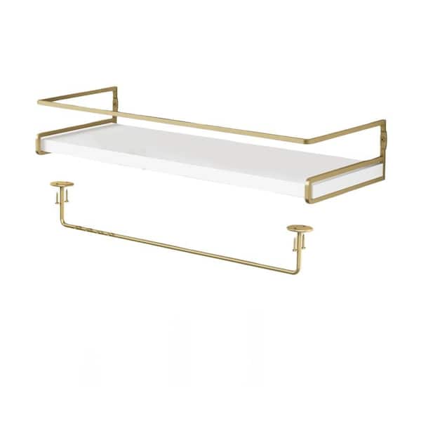 2-Set Wall Mounted Floating Bathroom Shelves with Tower Bar for Bathroom, Wall Decor Storage or Small Spaces, Gold