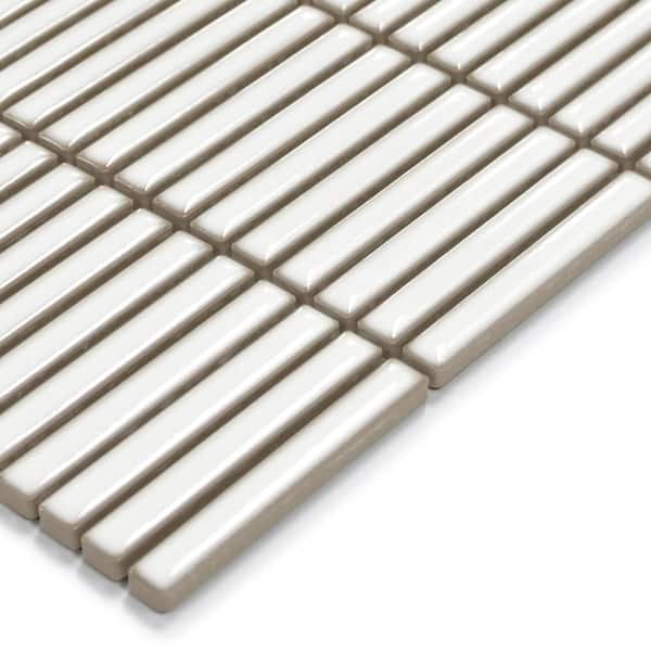 Stacked White 6 in. x 6 in. Glossy Porcelain Tile Floor and Wall Mosaic Tile Kit Kat Finger Tile (0.25 sq. ft. /Case)