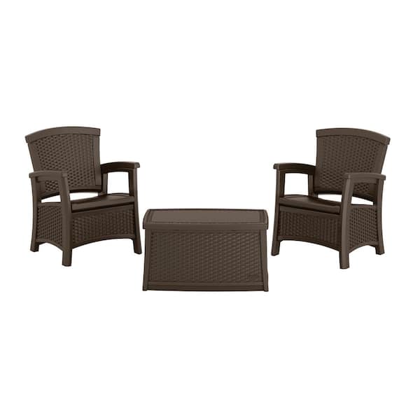 Suncast Elements Classic 3-Piece Plastic Patio Conversation Set with Storage