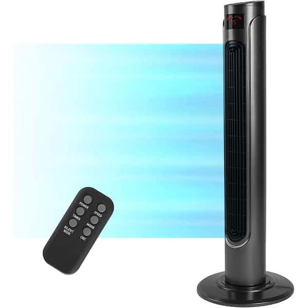 36 in. 3 fan Speeds Bladeless Tower Fan Black with Top Mounted Remote LED Panel, 15 H Timer, Low Noise and Silent Mode