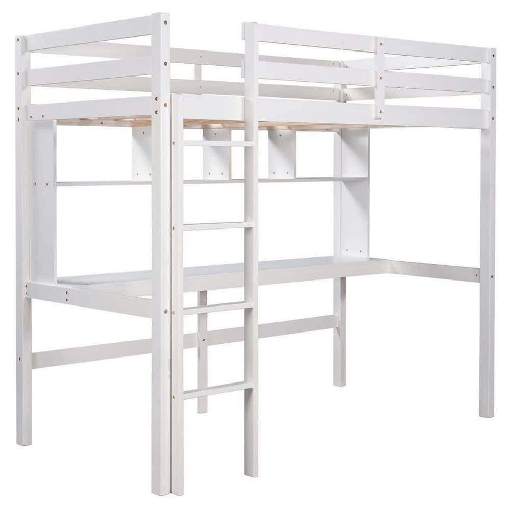 HomeRoots Amelia White Twin Loft Bed with Ladder 2000404251 - The Home ...