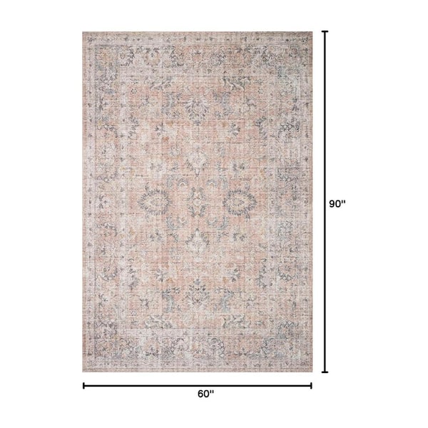 Blush and Gray Distressed 5 ft. x 7 ft. Polyester Indoor Area Rug